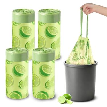 Imagem de Sacos de lixo de 4 galões pequenos perfumados com cordão, 120 unidades espessas para cozinha, banheiro, escritório, aroma de limão (50)