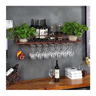 Imagem de Rack de vinho montado na parede, moldura de ferro de restaurante suspenso, rack de copo de vinho europeu, rack de cálice suspenso, rack de vidro de vinho criativo (cor: marrom, tamanho: 120 * 25 cm)
