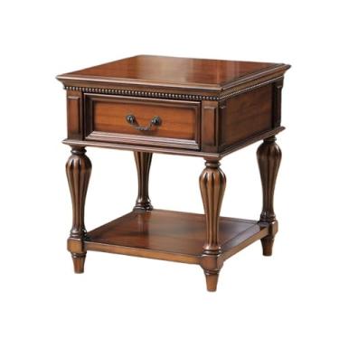 Imagem de Mesa lateral de sofá de madeira moderna estilo vintage armazenamento pequeno armário de sala de estar quadrado simples