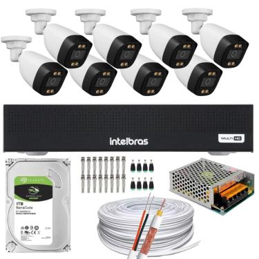 Imagem de Kit 8 Câmeras Segurança FullColor Colorido Dia e Noite1080p 2.8mm Dvr Intelbras 1tb
