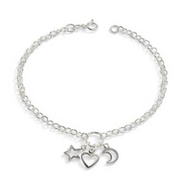 Imagem de Pulseiras Prata Legitima 925 Elo Com Pingente De Coração - Lojas La&Ny