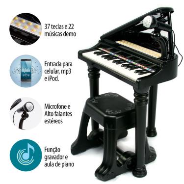 Imagem de Piano Teclado Infantil Microfone Banquinho Mc421