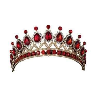 Imagem de Tiara De Noiva Com Strass Vermelhos, Coroa De Casamento Luxuosa Feita 