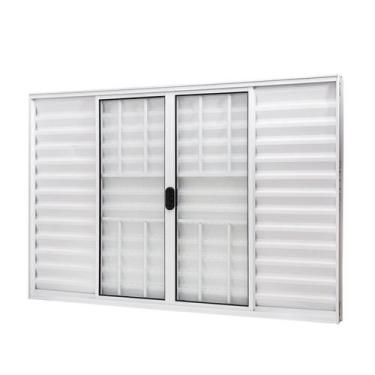 Imagem de Janela de Aluminio Veneziana 100x120cm 6 Folhas com Grade e Vidro Liso