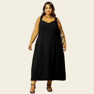 Imagem de Vestido Curvy Solto Largo Plus Size Midi Alça  - Lia Rosa, Preto, G2