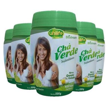 Imagem de Kit 5 Chá verde Sóluvel 220g sabor Limão Unilife