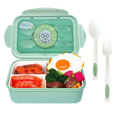 Imagem de Lancheira para adultos, BB Fun House à prova de vazamentos Bento Box 1100ml Caixa de contêineres de almoço com colher e garfo, BPA sem microondas e lava-louças Contêiner de armazenamento de alimentos, verde