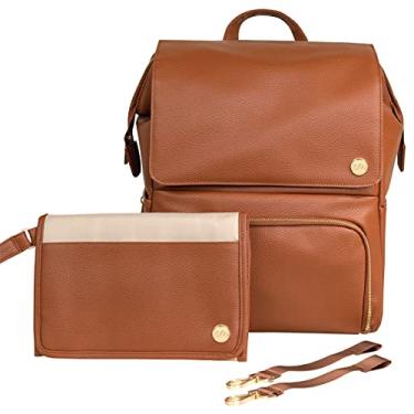 Imagem de CleverMade Mochila para fraldas com trocador e alças para carrinho de bebê – Mochila de maternidade unissex estilosa para roupas para recém-nascidos, lenços umedecidos e essenciais para bebês, marrom (LDBP-CHPD-SS-CGN)