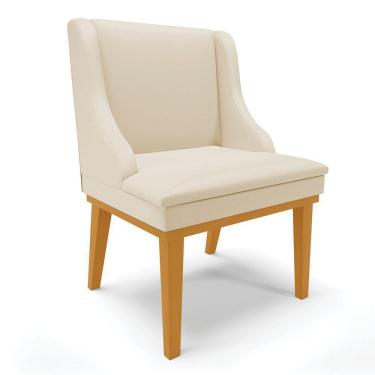 Imagem de Cadeira De Jantar Corino Bege Base Madeira Castanho