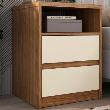 Imagem de Mesa de Cabeceira Gales 2 Gavetas 100% Mdf Nogueira/Areia - Mambel