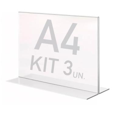 Imagem de Display Expositor T A4 21x30cm Horizontal Acrílico Ps 3 Pçs