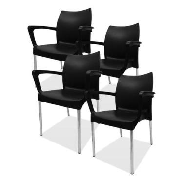 Imagem de 4 Cadeiras Plástica Poltrona Milena Pés De Alumínio Preta - Injeplaste
