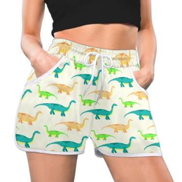 Imagem de QIANDODUO Short atlético feminino de dinossauro, estampa de mamífero, verão, casual, atlético, confortável, secagem rápida, academia, treino, Multi, GG