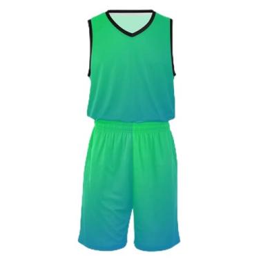 Imagem de Camiseta de basquete marrom coco para crianças, ajuste confortável, camiseta de futebol 5 a 13 anos, Gradientes verdes e azuis, G