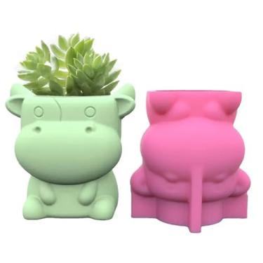 Imagem de Molde de silicone para vaso de flores de concreto em forma de vaca para suculentas, molde de argila, gesso, resina epóxi, suporte de caneta