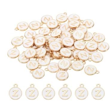 Imagem de PATIKIL Pingente de letra Z, 60 peças, pingente de letra dupla face, com inicial do alfabeto, miçangas, berloque esmaltado para pulseira, colar, brinco, faça você mesmo, branco, Metal, Metal