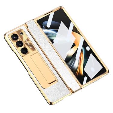 Imagem de POYUFRG Capa galvanizada de luxo para Samsung Galaxy Z Fold 6, proteção de dobradiça de lente de metal, capa de couro fina invisível à prova de choque, branca
