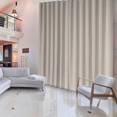 Imagem de Cortina Blackout, Blecaute, Tecido Corta Luz em 95%, Trama Dupla, Varão Simples, Quarto, Sala, Escritório. (Palha, 400x280)