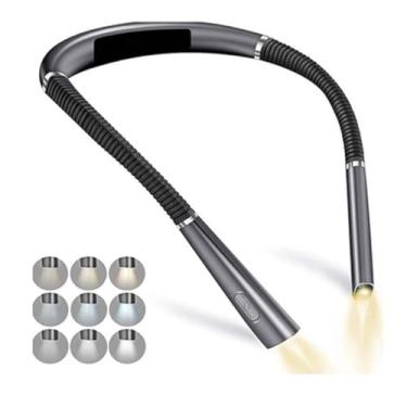 Imagem de Lanterna Flexível Pescoço Lâmpada Luz Leitura USB Recarregável Portátil (Cinza)