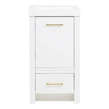 Imagem de Armários de moinho Hali de 47 cm com armário de 1 porta, 1 gaveta e parte superior da pia branca com pia retangular integrada, branco