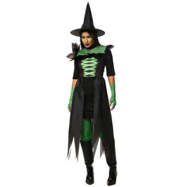 Imagem de Fantasia Halloween Feminina Bruxa Cher Vestido Com Cauda de Luxo - Fan