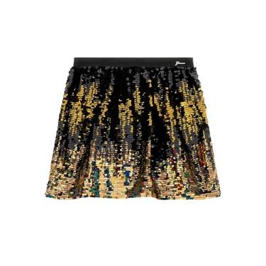 Imagem de GUESS Saia midi com lantejoulas para meninas, Lantejoulas douradas e pretas, 16 Anos