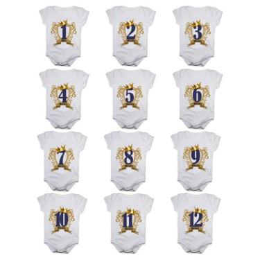 Imagem de Body de bebê mesversario números com coroa - Kit 12 bodies - Calupa, B