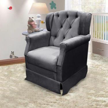 Imagem de Poltrona de Amamentação Ternura Balanço Veludo Cinza Chumbo - Speciale