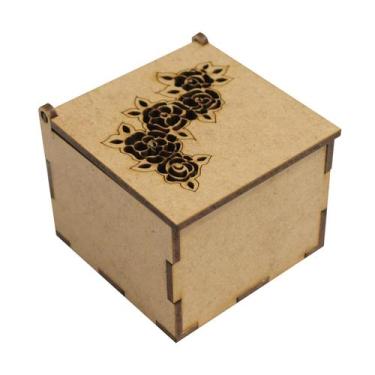 Imagem de Kit 10 Caixa Quadrada Biju ou Lembrancinha Flor 6x6x5 Laser Mdf Madeir