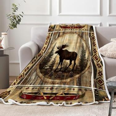 Imagem de Cobertor rústico para cabine, barco rústico de veado, vida selvagem, floresta, luar, lã, estilo campestre para todas as estações, flanela macia, quente, micropelúcia, leve, térmico, para sofá, quarto,