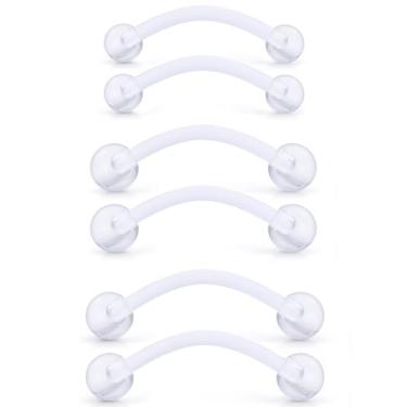 Imagem de Lcolyoli Piercing de Olhos de Cobra de Plástico Anel de Língua 14G Transparente Olhos de Sapo Comprimento da Barra 12 mm 14 mm 16 mm Retentor de Barbell Curvo Anéis de Barbell Retentor para Gravidez