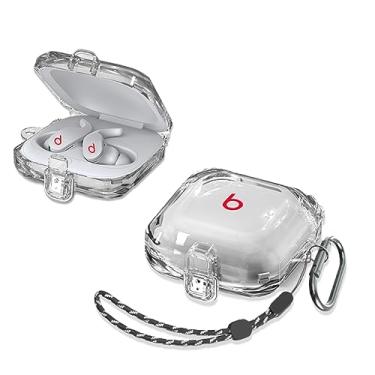 Imagem de SKPY [Transparente com trava] Capa protetora de absorção de choque compatível com Beats Fit Pro com mosquetão/acessórios de cordão, capa protetora de corpo inteiro para meninos, meninas, mulheres