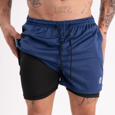 Imagem de Short 2 em 1 Masculino Bermuda Corrida com Bolso Oculto para Celular -