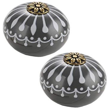 Imagem de Puxador de gaveta puxadores de porta de cerâmica azul vintage forma redonda gaveta armário puxadores guarda-roupas armário gaveta armário casa cozinha hardware - 2 peças (cinza)