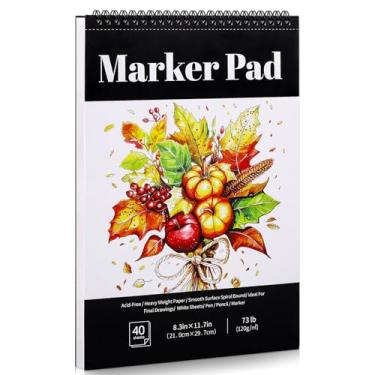 Imagem de Bloco de papel marcador A4 com 40 folhas, bloco de esboço de arte à prova de sangramento de 20 x 29 cm, papel de desenho de 33 kg/120 g/m², papel de esboço em espiral, papel marcador de álcool para