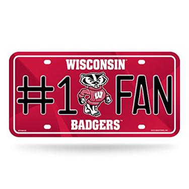 Imagem de Placa de licença de metal com ventilador NCAA Wisconsin Badgers #1