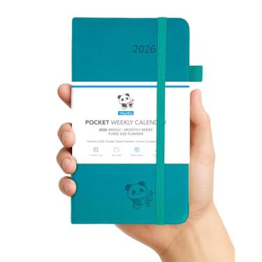Imagem de Calendário semanal de bolso 2026 da YihurKis – Planner 2026 Tamanho da bolsa 9,5 cm x 15,2 cm, agenda pequena 2026 semanal e mensal com suporte para caneta, capa dura de couro - azul