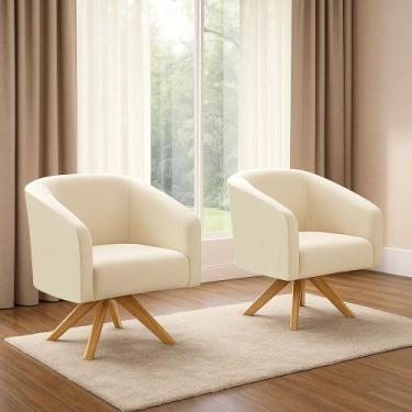 Imagem de Poltrona Decorativa Giratória MA30 Kit 2 Stella Cotelê Ext/Veludo Off 