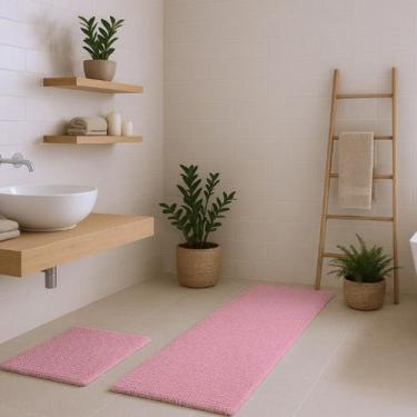 Imagem de Kit Tapete Bolinha 100x50cm e Tapete Bolinha 58x38cm - Rozac, Rosa