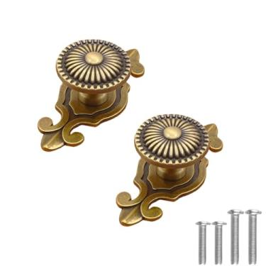 Imagem de Kelier Puxadores de armário de latão antigo, [2 unidades] Puxadores de gaveta vintage com placa traseira, puxadores de cogumelo dourado antigo para armários/cômoda/gaveta, ouro