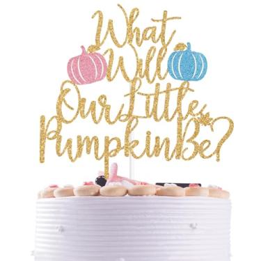Imagem de Gold Glitter What Will Our Little Pumpkin Be? Cake Topper, He or She/Pink or Blue We Love You, Pumpkin Gender Reveal Baby Shower Party Decorations Supplies