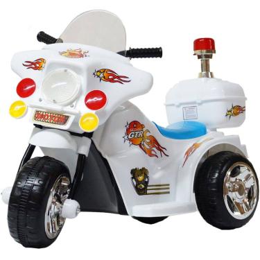 Imagem de Mini Moto Elétrica Triciclo Criança Infantil Bateria 6V Importway BW006-BR Branca Polícia Bivolt
