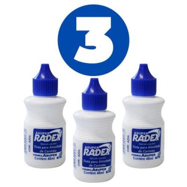 Imagem de Kit 3 Tinta Almofada para Carimbo Alto Rendimento Azul 40ml - Radex 
