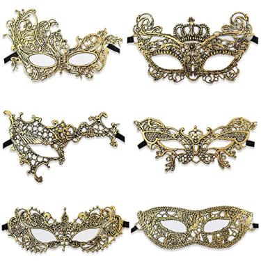Imagem de Huture Pacote Com 6 Máscaras De Renda, Tapa-Olho Dourado Para Mulheres, Baile Máscaras, Máscara Sexy Meia Face, Fantasia Veneziana, Halloween, Carnaval, Cosplay, Decoração Festa, Maquiagem, Lembranc