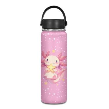 Imagem de Dolyues Star Axolotl Garrafa de água infantil de 590 ml com alça portátil, tampa de bloqueio à prova de vazamento e alça de transporte de toque suave para mochila escolar, lancheira e esportes ao ar