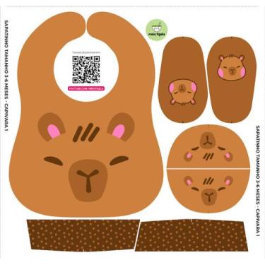 Imagem de Tecido Painel Kit Babador e Sapatinho Capivara 2.0 - Meia Tigela - Pon