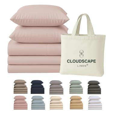 Imagem de CLOUDSCAPE LINEN Jogo de cama King dividido 100% algodão egípcio para cama ajustável, 5 peças, contagem de fios 400, qualidade hoteleira, macio, respirável e durável, bolsos profundos até 17, rosa
