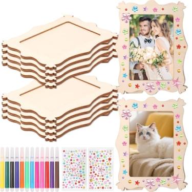 Imagem de 10 peças de porta-retratos faça você mesmo, kit de artesanato, moldura de madeira DIY com 2 adesivos, 12 pincéis para decoração de artesanato infantil no verão (estilo 1)