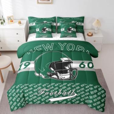 Imagem de Feelyou Jogo de cama solteiro com lençol de futebol americano com 7 peças, decoração de quarto de jogos esportivos, microfibra leve e macia