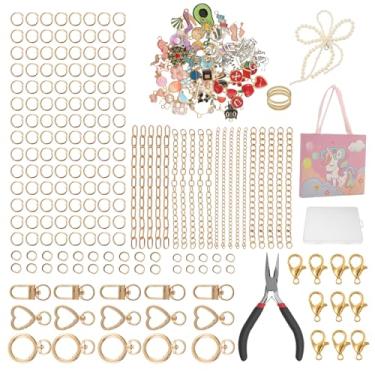 Imagem de Kit de fabricação de chaveiros de 315 peças, artesanato para fabricação de corrente de joias, incluindo 117 pingentes, 20 correntes extensoras, 25 clipes de chaveiro, acessórios de miçangas e alicates